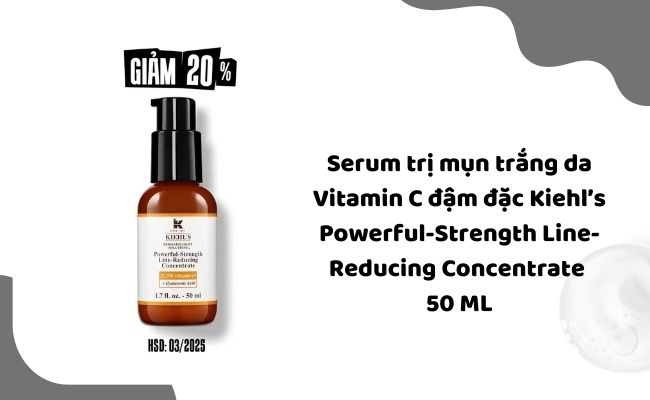 Serum trị mụn trắng da Vitamin C đậm đặc Kiehl’s Powerful-Strength Line-Reducing Concentrate 50 ML