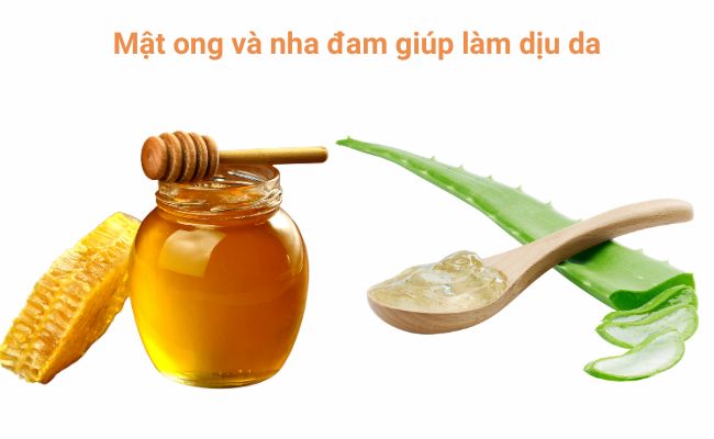 Mật ong và nha đam giúp làm dịu da, giảm nám