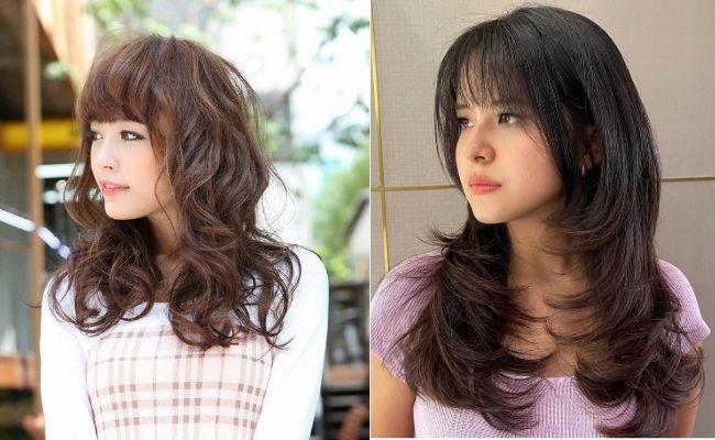 Tóc ngang vai uốn sóng to kết hợp mái bằng cá tính