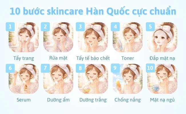 10 bước skincare Hàn Quốc cực chuẩn