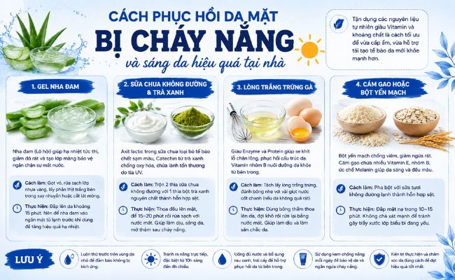 Cách phục hồi da mặt bị cháy nắng