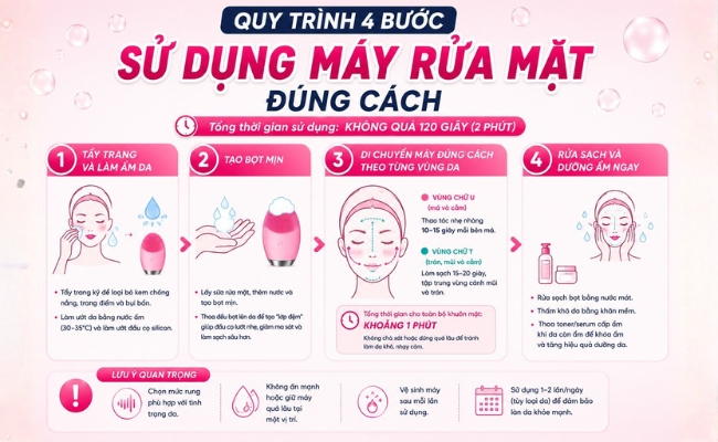 Các bước sử dụng máy rửa mặt đúng cách