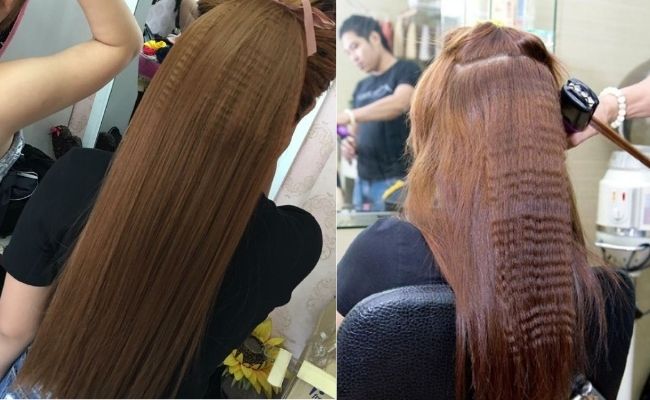 Tóc dài thẳng bấm phồng chân sang trọng