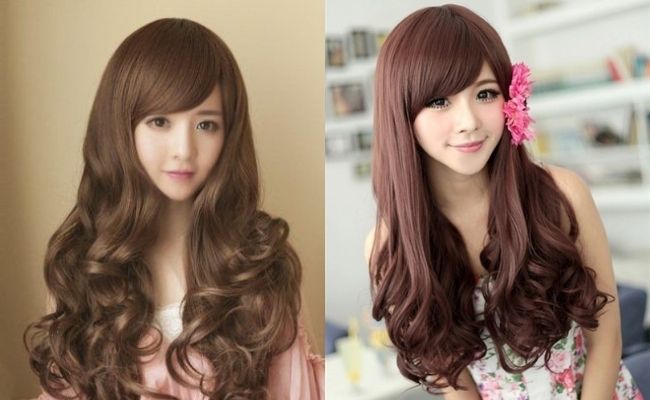 Tóc mái xéo kết hợp tóc dài xoăn lọn to