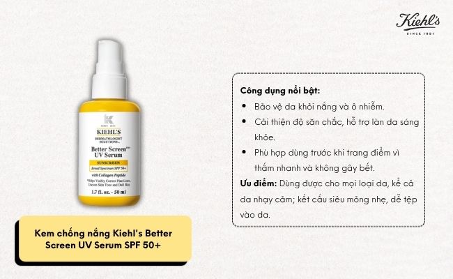 Kem chống nắng Kiehl's Better Screen UV Serum SPF 50+