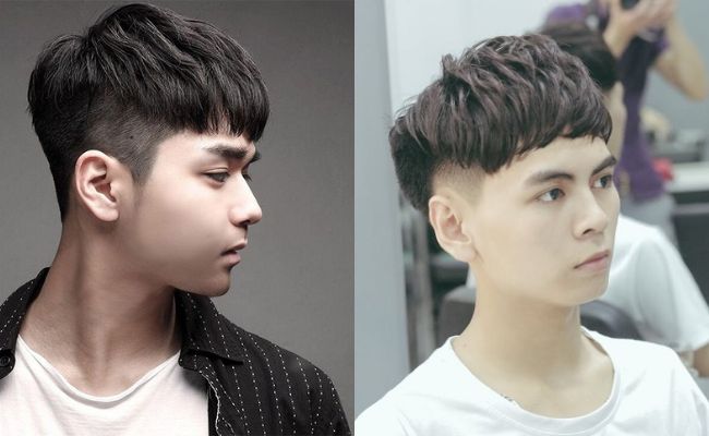 Tóc nam cạo hai bên tỉa layer với mái ngố
