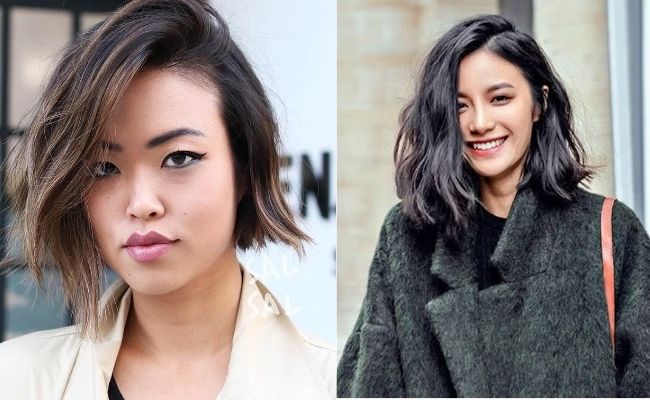 Tóc xoăn sóng ngang vai lọn nhỏ bất đối xứng, tạo điểm nhấn cá tính