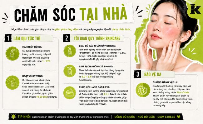 Cách chăm sóc da mặt bị đỏ tại nhà