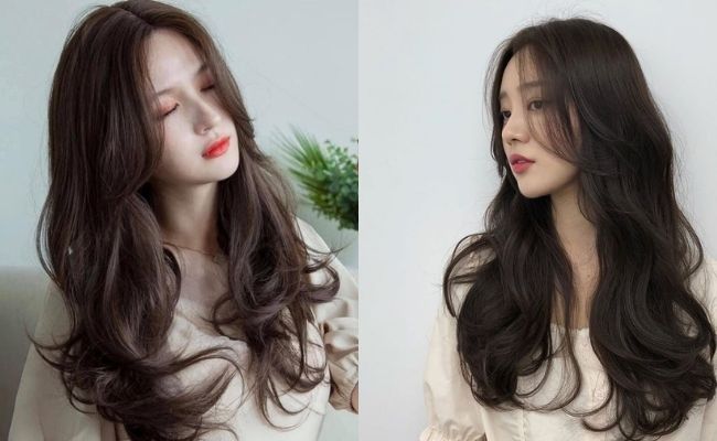 Tóc mái bay kết hợp tóc dài uốn đuôi sang chảnh