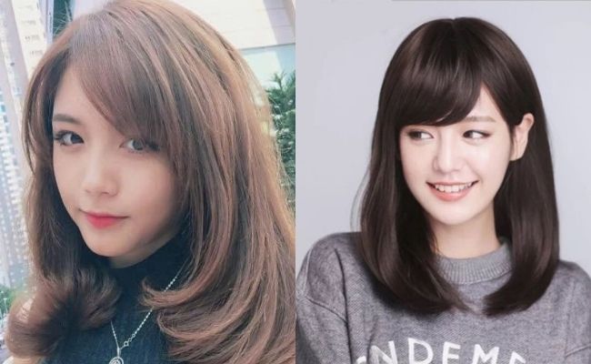 Tóc mái xéo kết hợp tóc lob – Kiểu tóc mái cho mặt tròn vuông