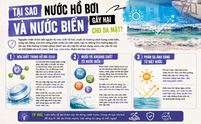 Nguyên nhân nước hồ bơi và nước biển gây hại cho da