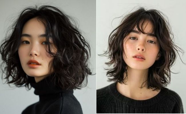 Tóc xoăn sóng lơi ngang vai kiểu wet look (ướt nhẹ)