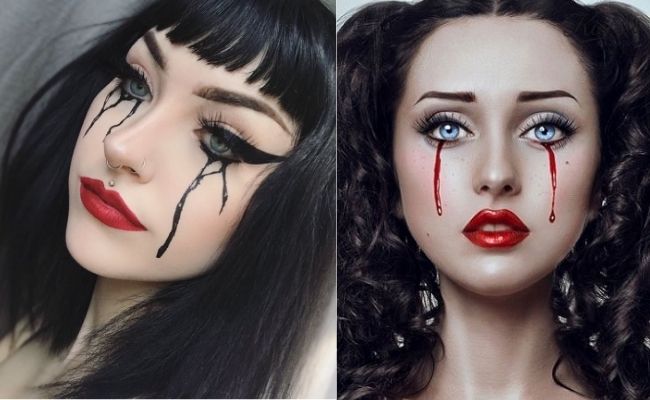 Trang điểm Halloween nước mắt máu kinh dị