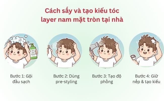 Hướng dẫn cách sấy và tạo kiểu tóc layer nam mặt tròn đúng cách tại nhà

