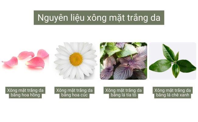 Liệu pháp xông mặt mang lại tác dụng vượt trộiNguyên liệu xông mặt trắng da gồm hoa hồng, hoa cúc, lá tía tô và lá chè xanh