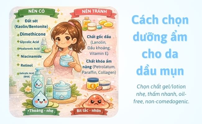 Cách chọn dưỡng ẩm cho da dầu mụn