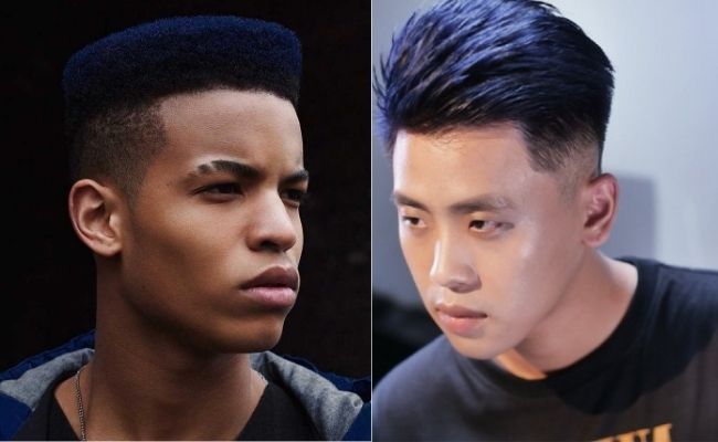 Nam da ngăm nhuộm tóc màu đen ánh blue