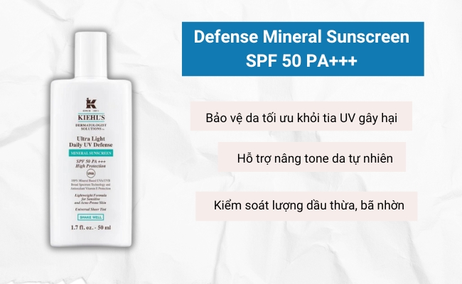 Kem chống nắng cho da dầu, da mụn Kiehl's Defense Mineral Sunscreen SPF 50 PA+++