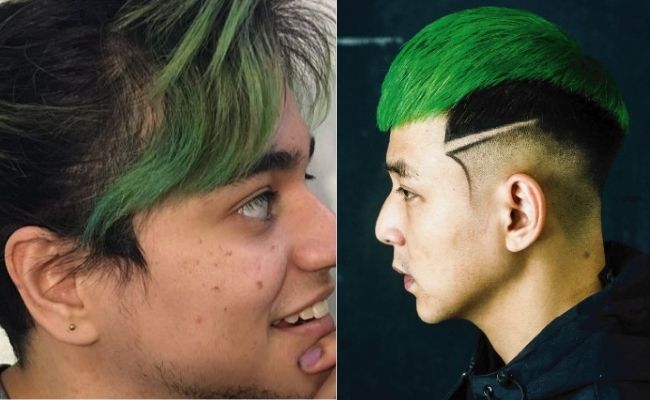 Nam da ngăm nhuộm tóc màu xanh lá