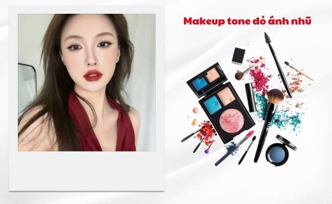 Makeup tone đỏ ánh nhũ lấp lánh