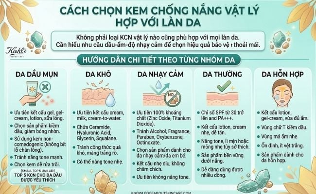 Cách chọn kem chống nắng cho từng loại da (Nguồn: Kiehl's)