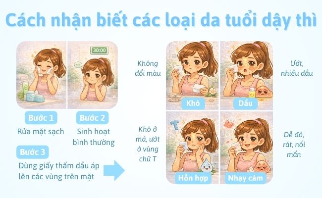 Cách nhận biết các loại da tuổi dậy thì
