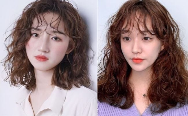 Kiểu tóc xoăn cho người mặt to tròn Hàn Quốc
